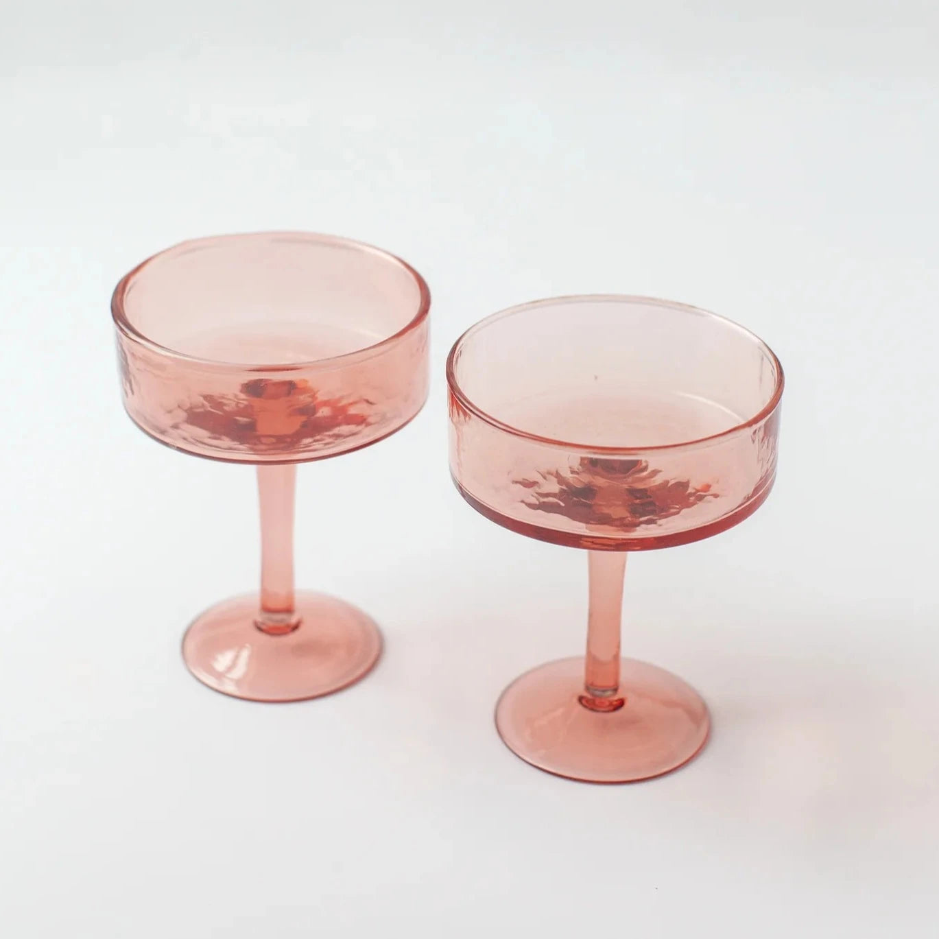 Handblown Hammered Recycled Glass Coupe, Blush Set of 4