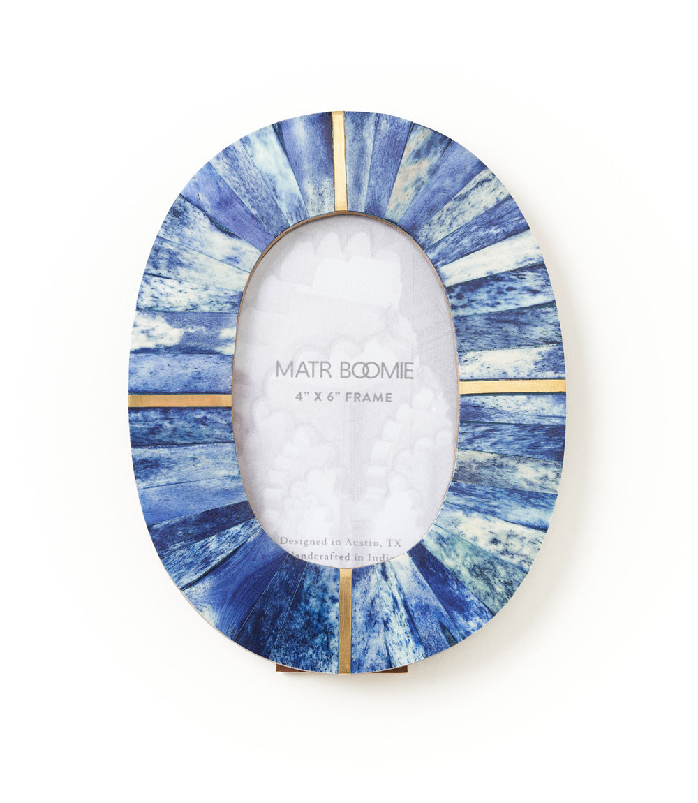 Artemis Indigo Oval Picture Frame - Carved Bone, (4" x 6")
