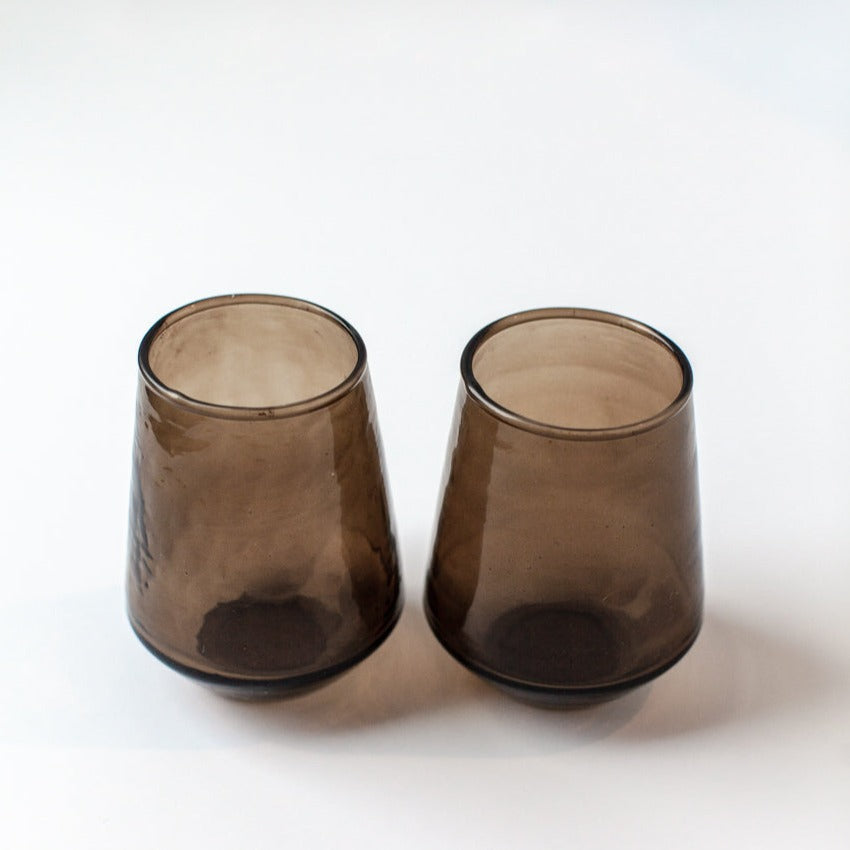 Handblown Hammered Glass Water Tumbler, Smoke Set of 4