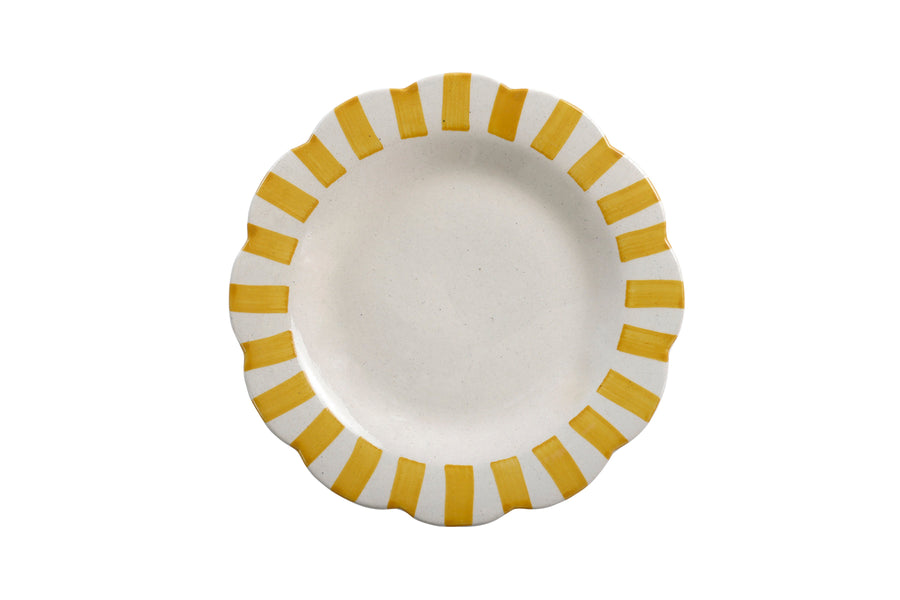 Handmade Ceramic Stripe Dinner Plate, Yellow 10" Set of 4