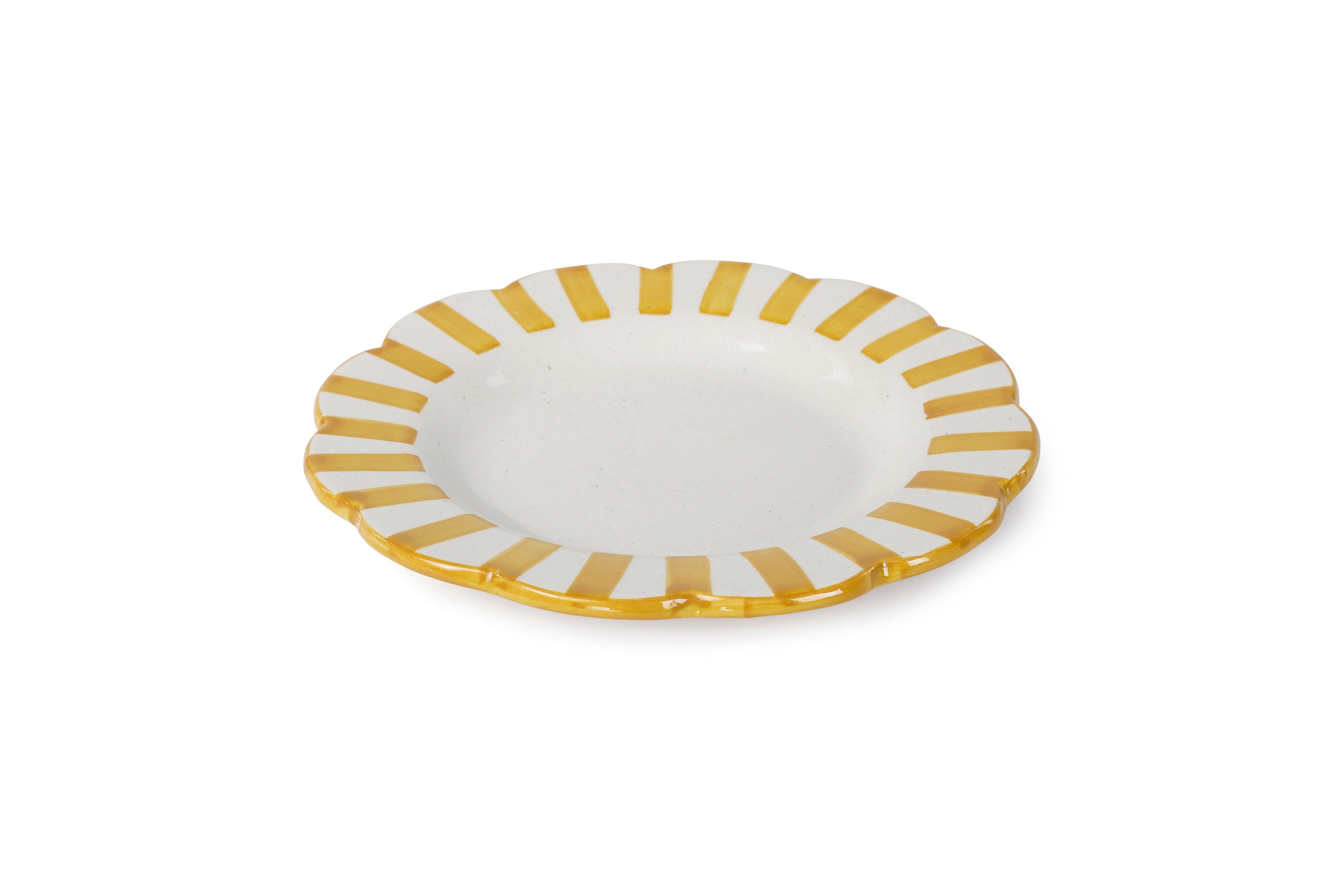 Handmade Ceramic Stripe Salad Plate, Yellow 8.25" Set of 4