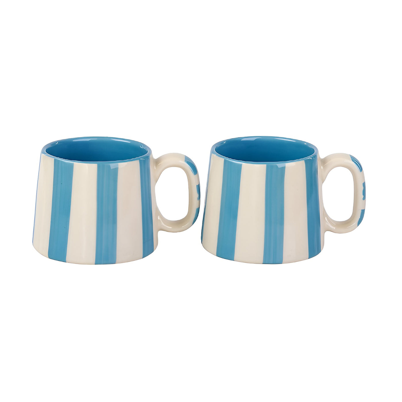 Handmade Ceramic Aqua Blue Stripe Coffee & Tea Mug (Set of 2)