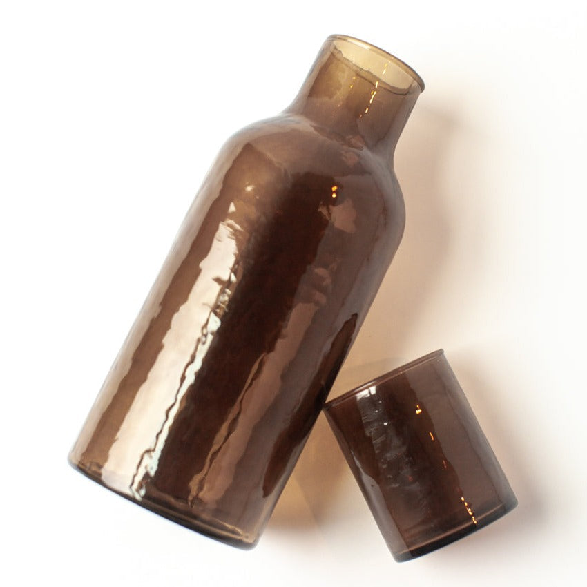Handblown Recycled Glass Carafe & Drinking Glass Set, Smoke