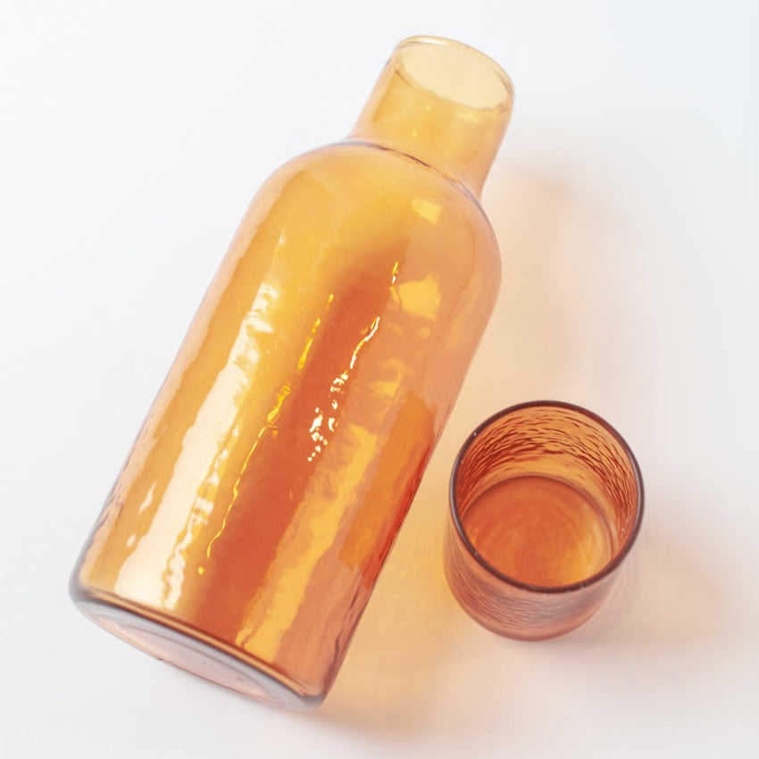 Handblown Recycled Glass Carafe & Drinking Glass Set, Amber