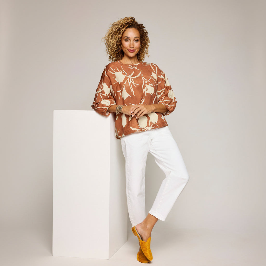 Linen Aria Top - Copper/Ivory