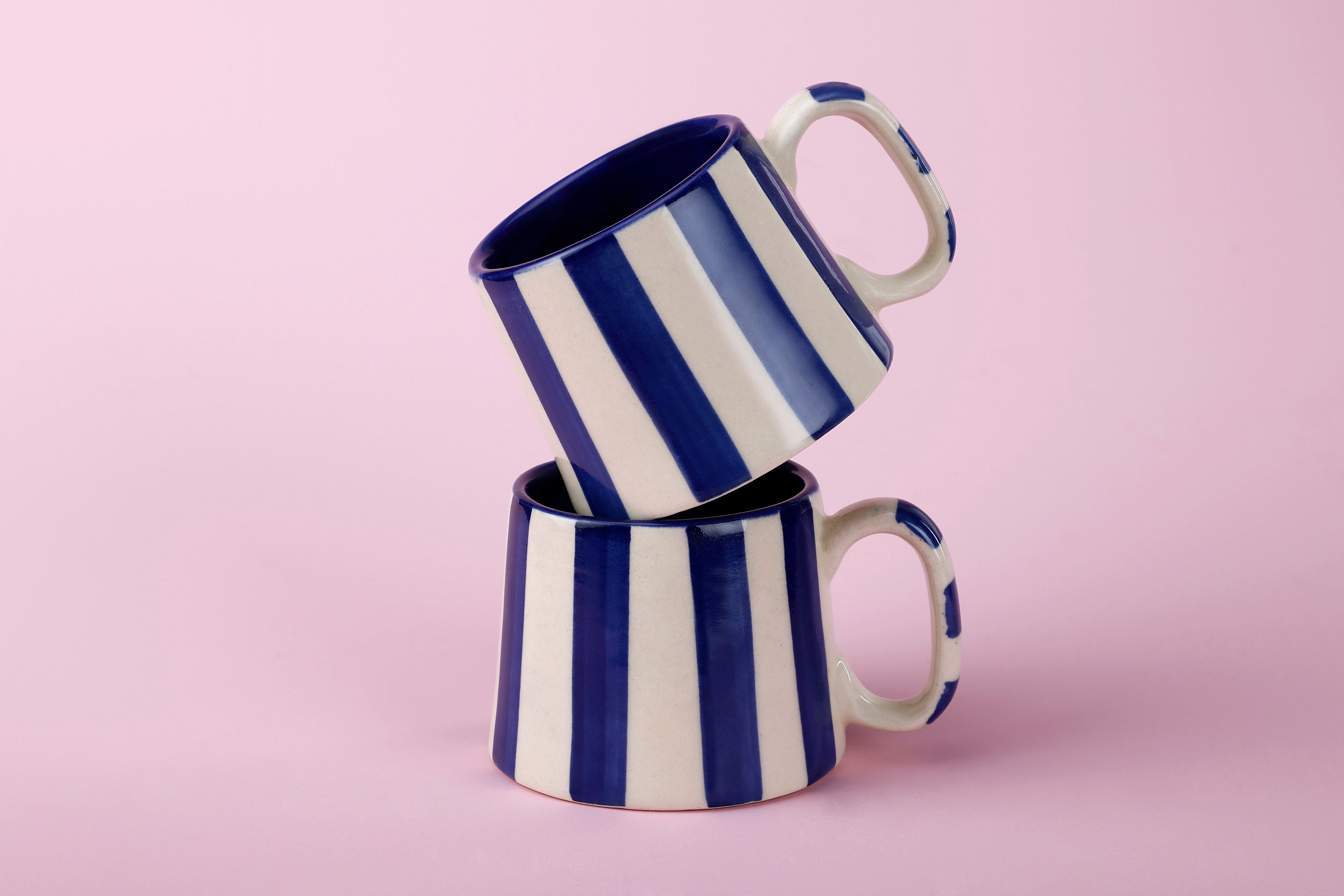 Handmade Ceramic Dark Blue Stripe Coffee & Tea Mug
