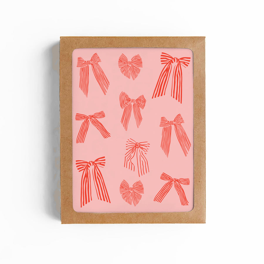 Red Bows Blank Card-Boxed Set of 8 Cards