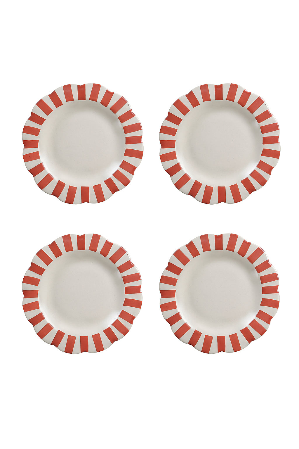 Handmade Ceramic Stripe Dinner Plate, Red 10" Set of 4