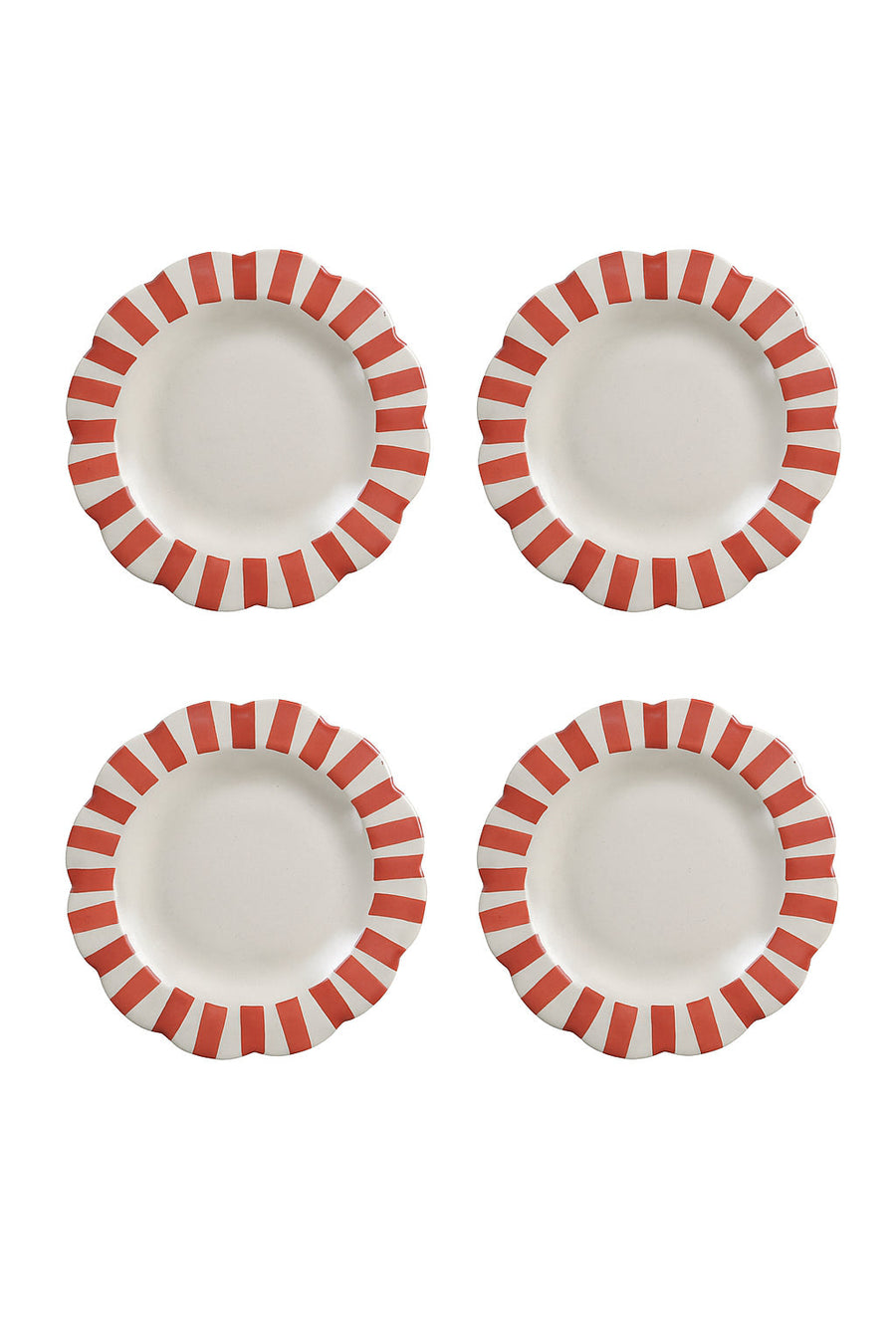 Handmade Ceramic Stripe Dinner Plate, Red 10" Set of 4