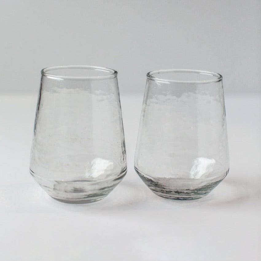 Handblown Hammered Glass Water Tumbler, Clear Set of 4