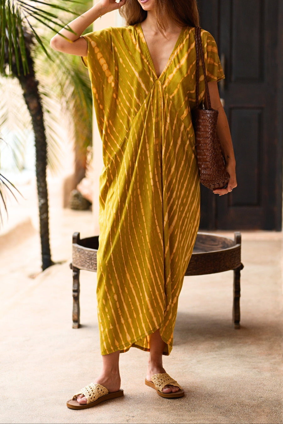 Madella Hand Dyed Kaftan Dress in Lemongrass