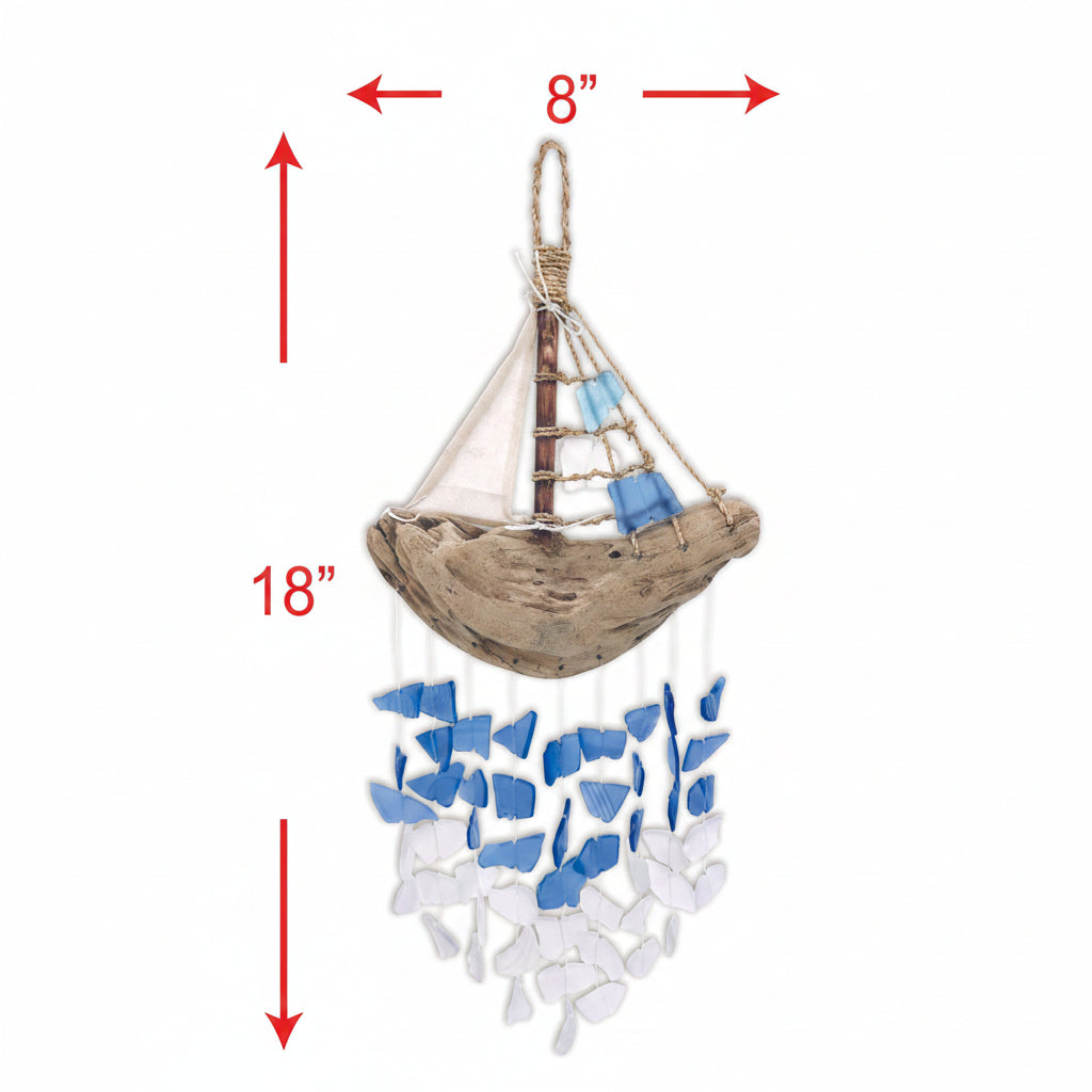 Glass Driftwood Boat Chime - 18 inches