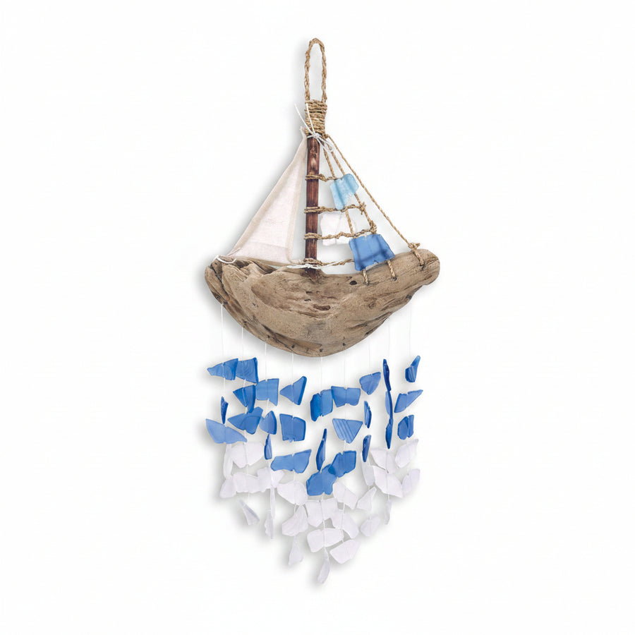 Glass Driftwood Boat Chime - 18 inches