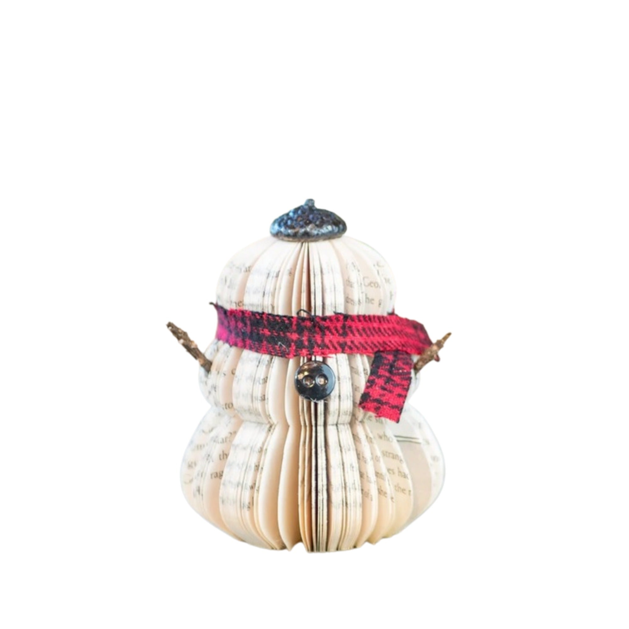 Handmade Book Page Snowman – Upcycled Holiday Decor, Small