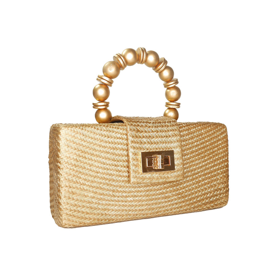 Handcrafted Gold Straw Clutch Bag, Serena