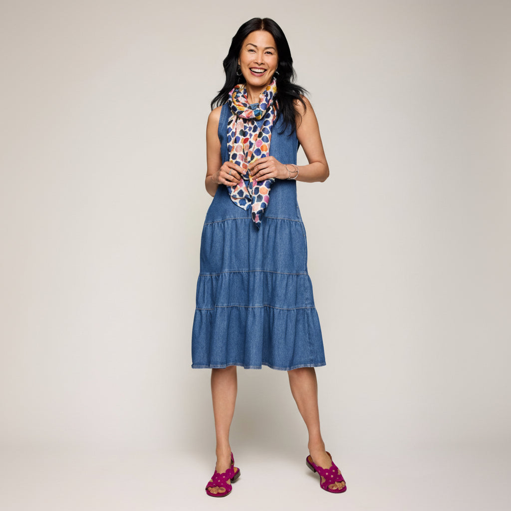 Dream Knit Denim Tiered Dress - Medium Indigo