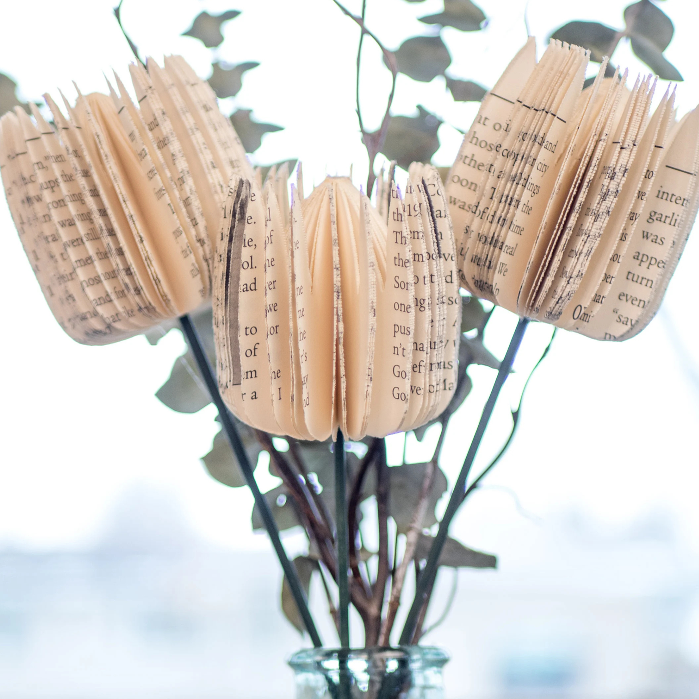 Book Page Flower Stems Set of 3