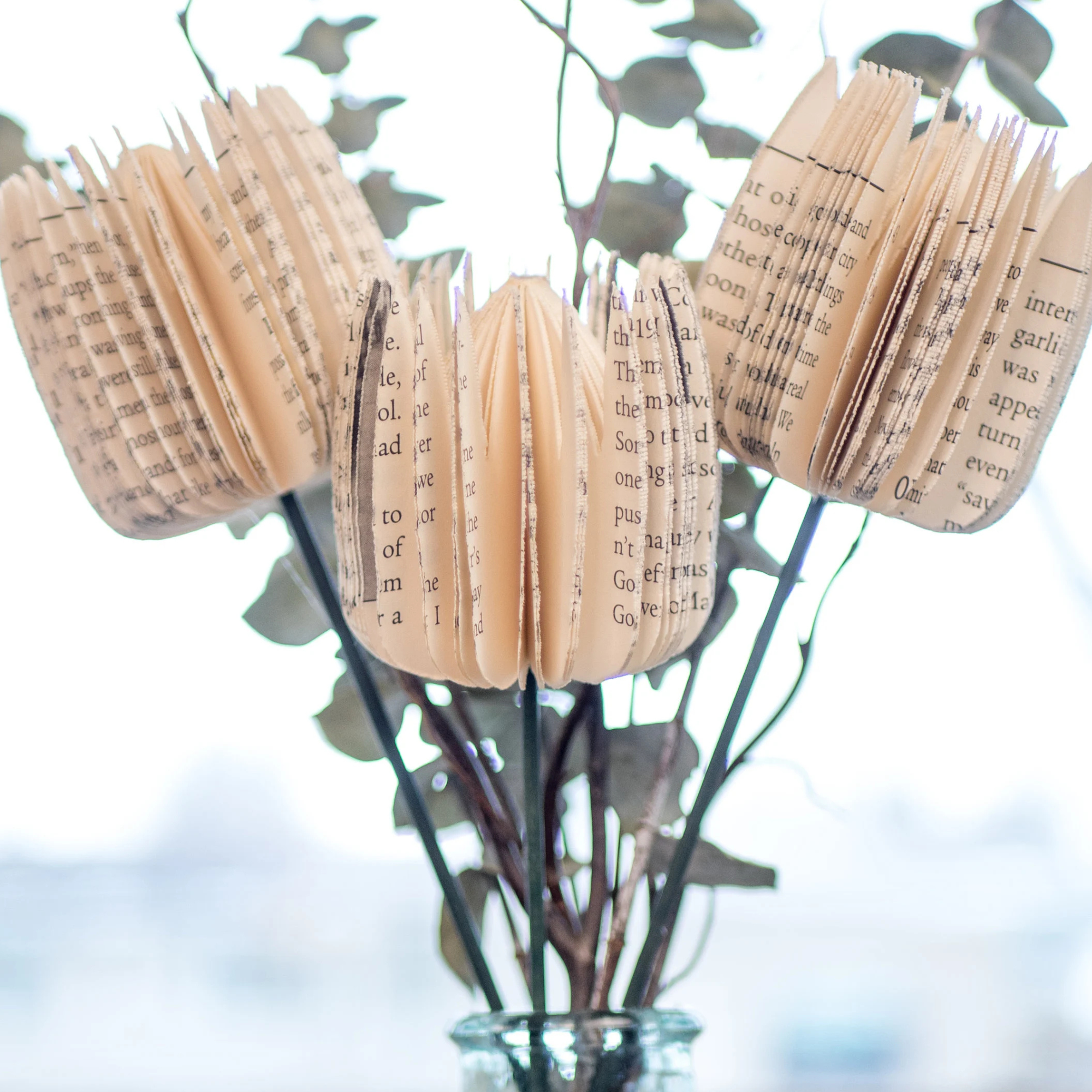 Book Page Flower Stems Set of 3