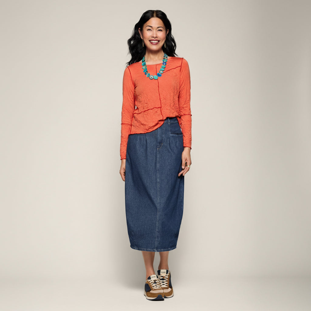 Dream Knit Denim Cocoon Skirt - Indigo