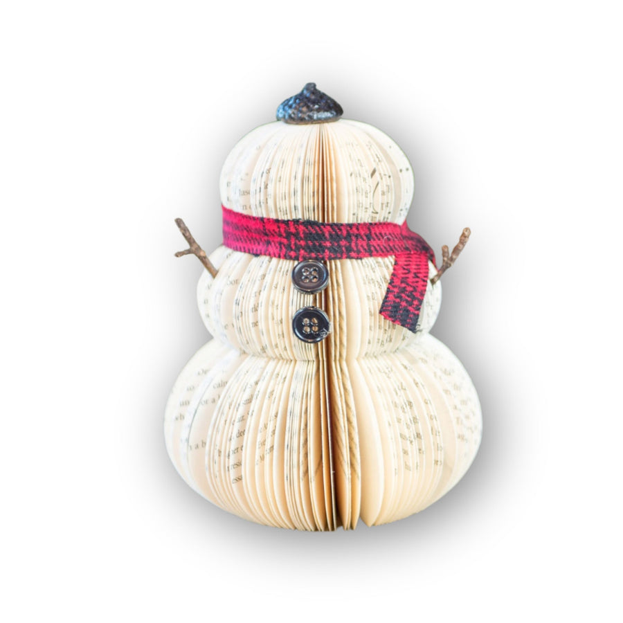 Handmade Book Page Snowman – Upcycled Holiday Decor, Medium