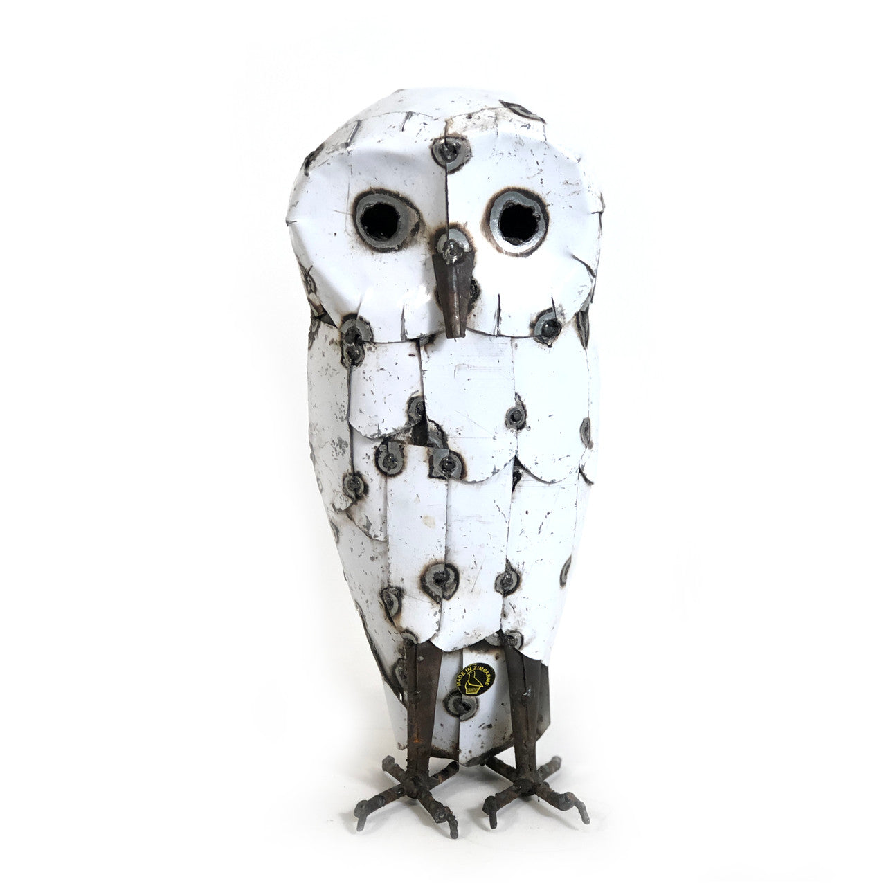 Handcrafted Recycled Metal Snowy Owl Sculpture