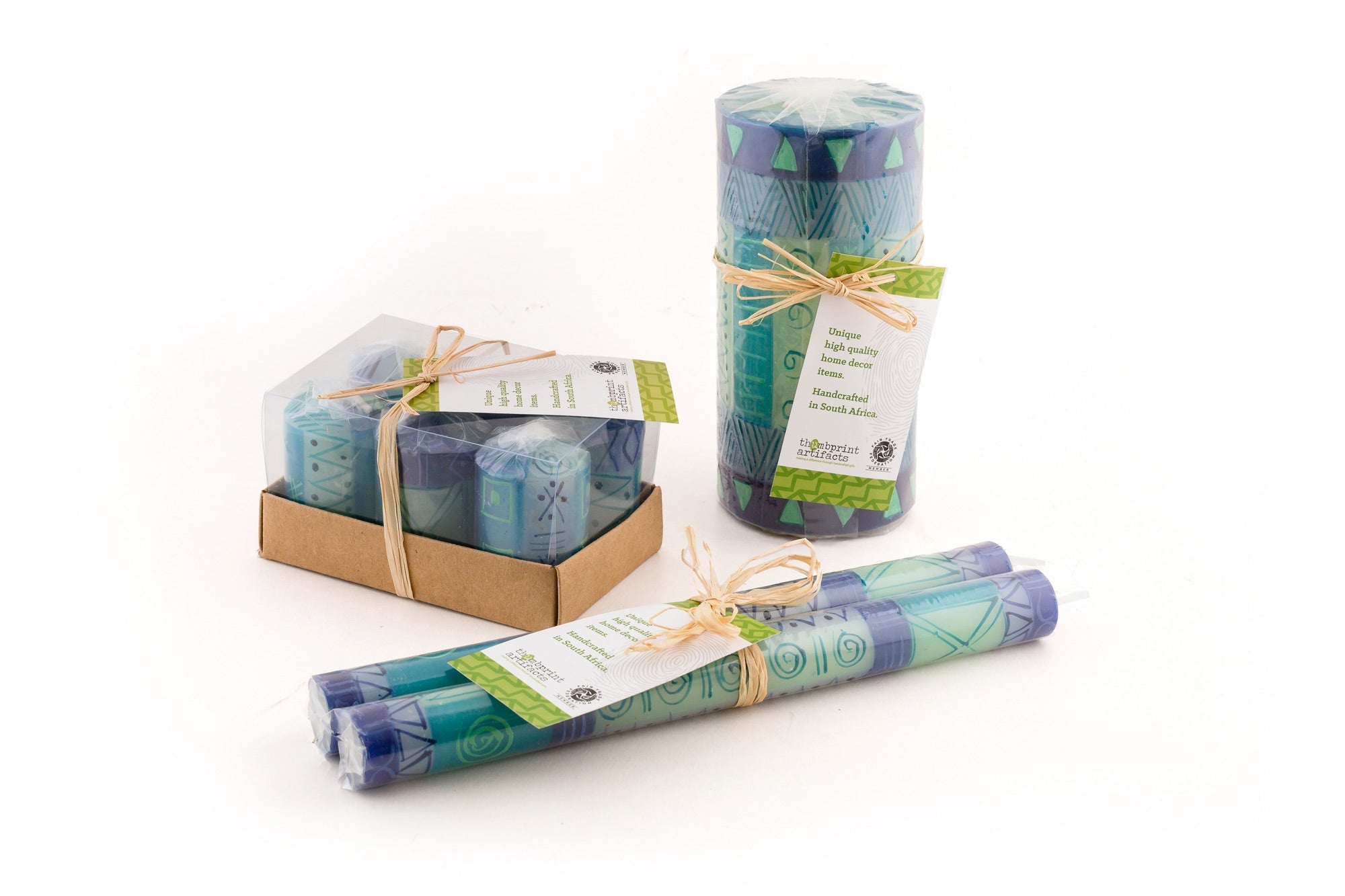 Blue & Green Painted Candles