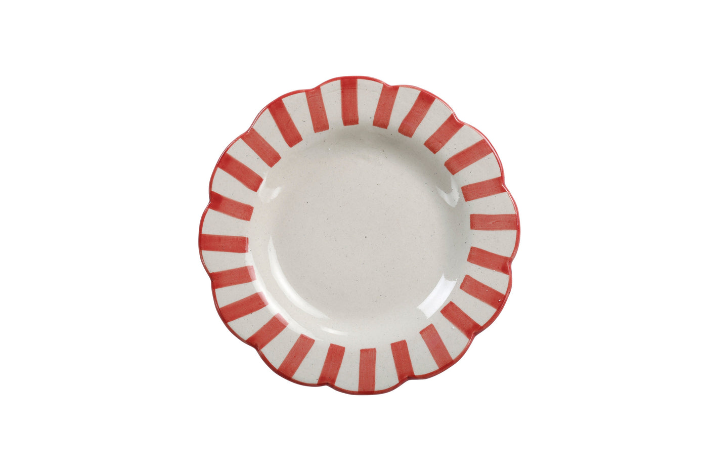 Handmade Ceramic Stripe Salad Plate, Red 8.25" Set of 4