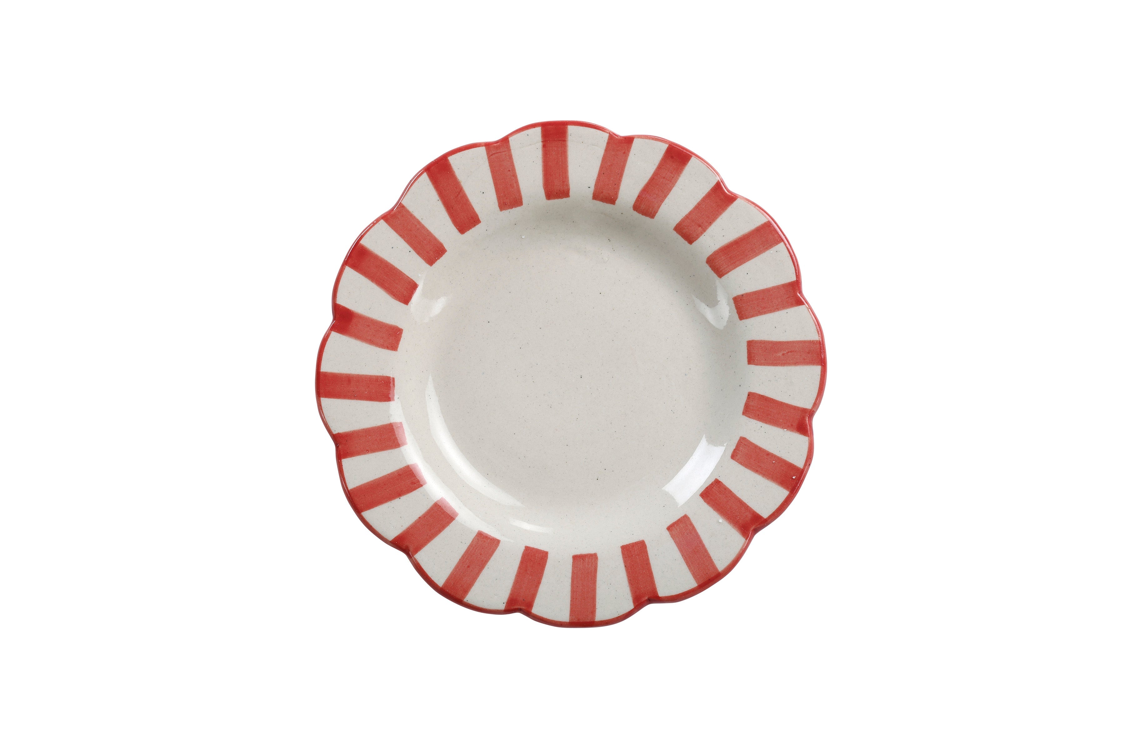 Handmade Ceramic Stripe Salad Plate, Red 8.25" Set of 4