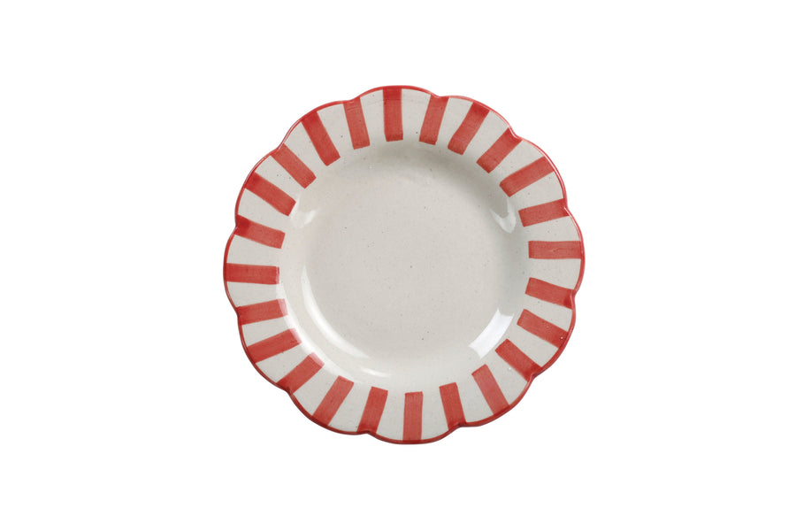 Handmade Ceramic Stripe Salad Plate, Red 8.25" Set of 4