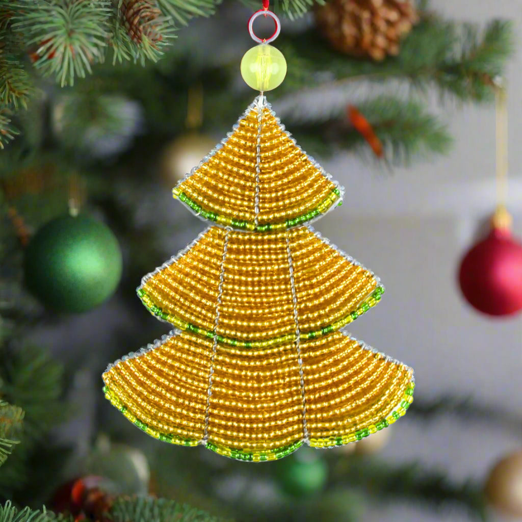 Handcrafted Beaded Christmas Tree Ornament (Set of 3)