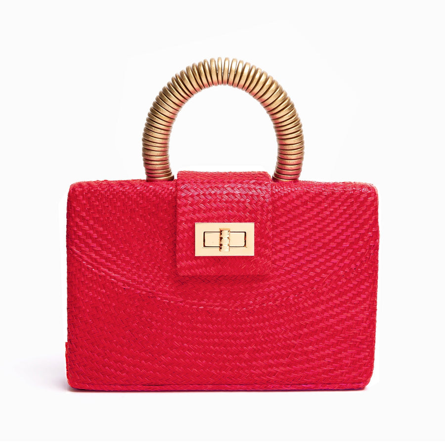 Handwoven Red & Gold Woven Buntal Straw Clutch Bag, Gracie