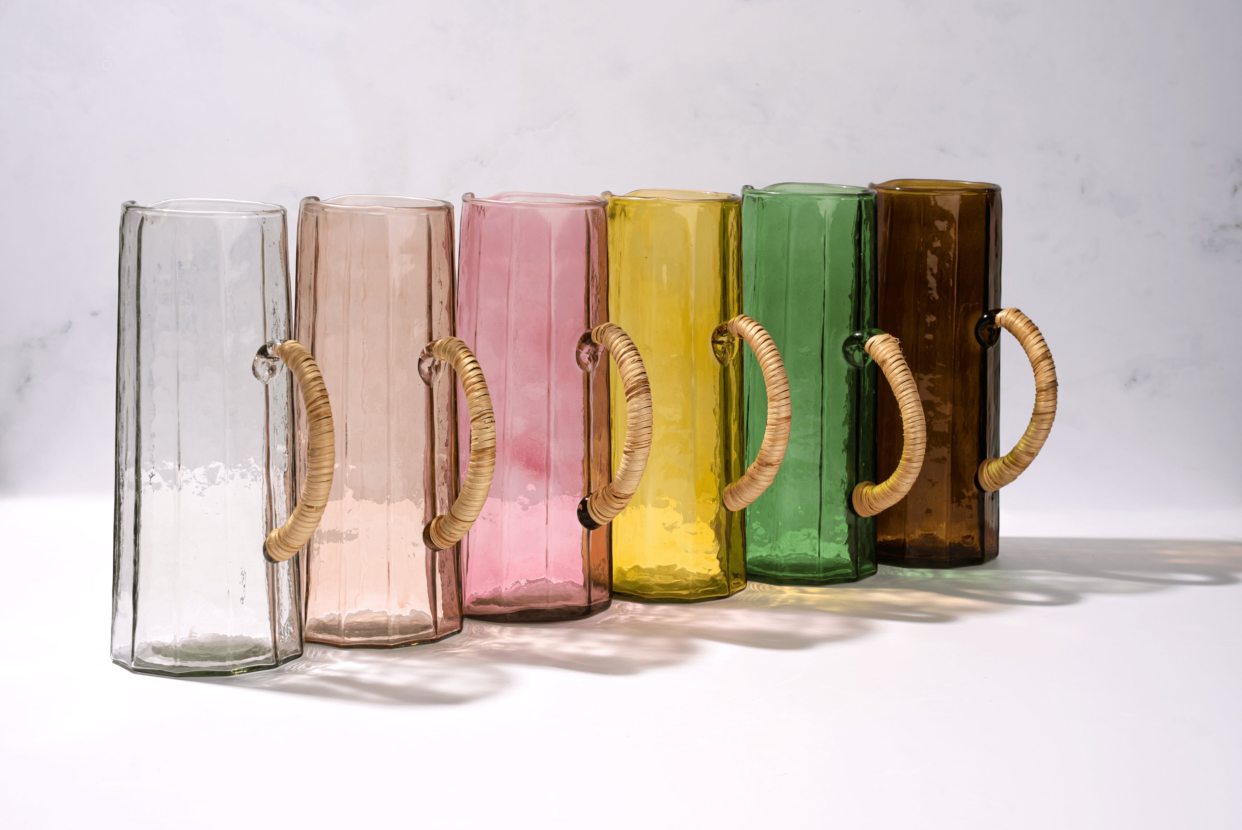 Handblown Hammered Water Pitcher, Clear Set of 2