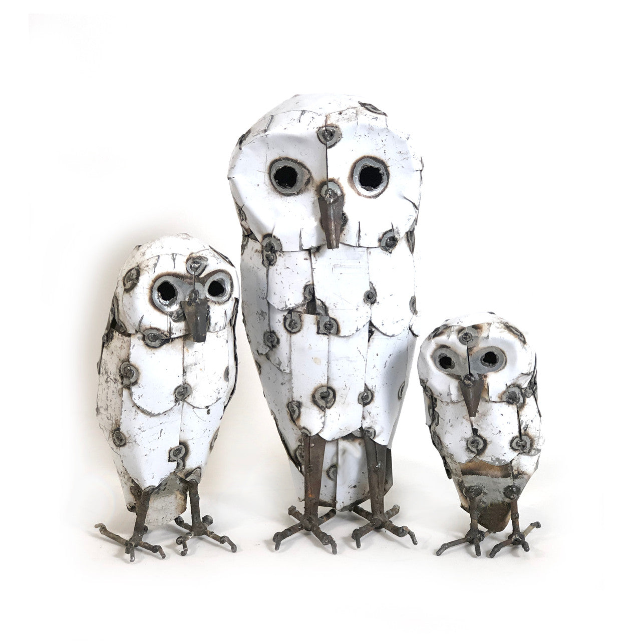 Handcrafted Recycled Metal Snowy Owl Sculpture