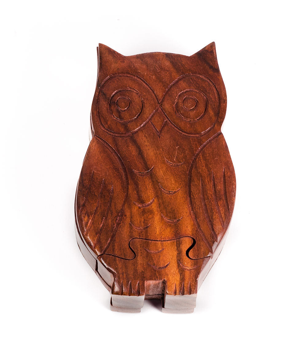 Hand-Carved Owl Puzzle Box