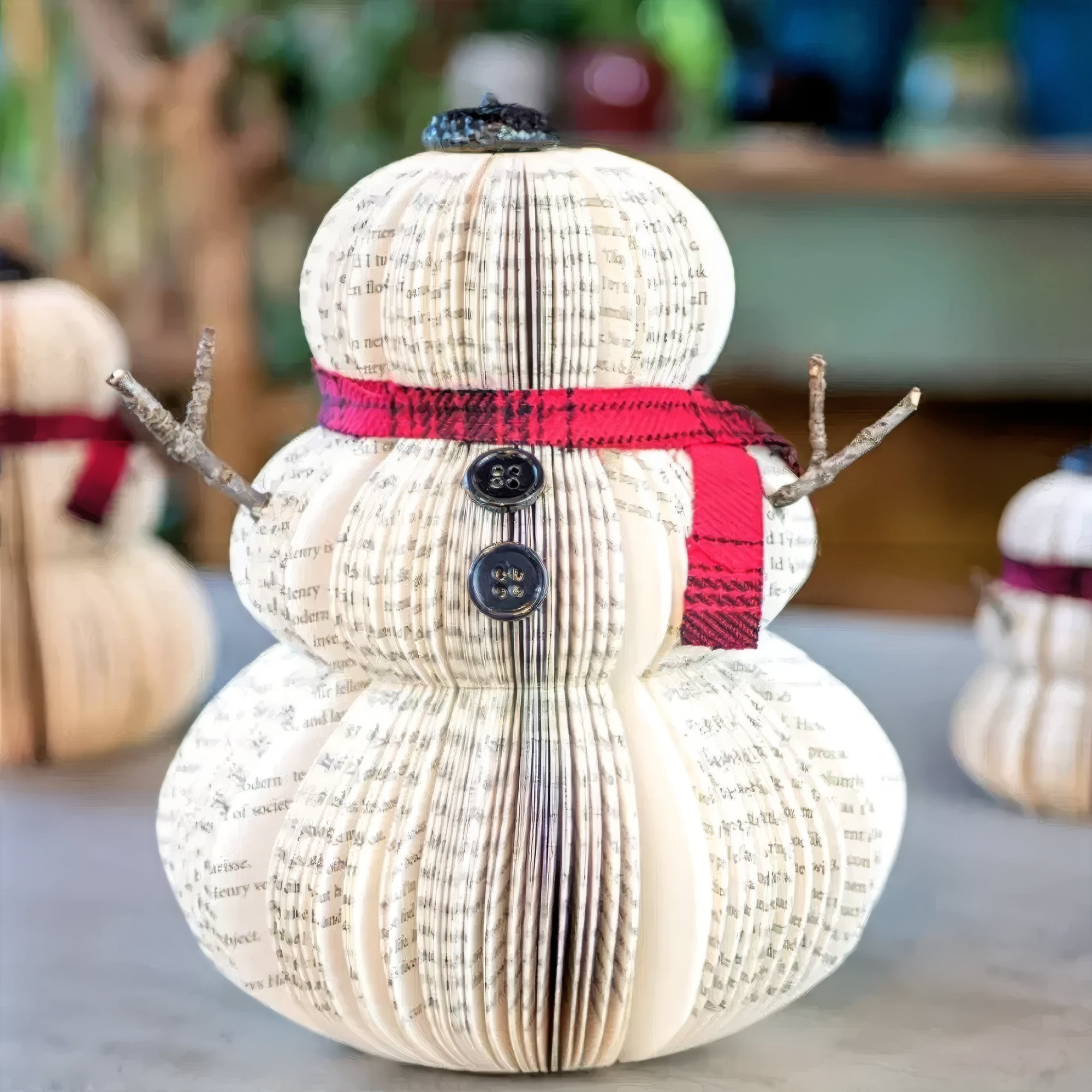 Handmade Book Page Snowman – Upcycled Holiday Decor, Large 8