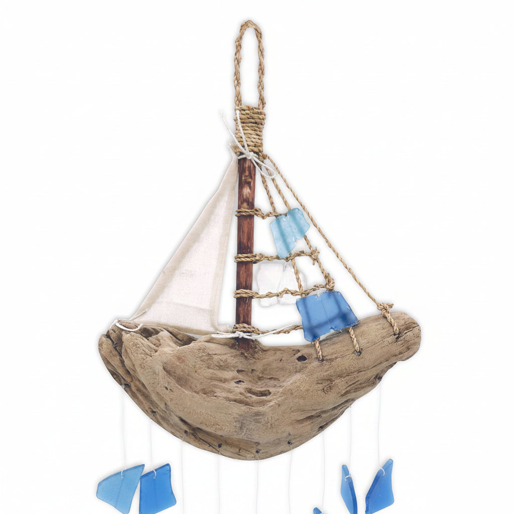 Glass Driftwood Boat Chime - 18 inches