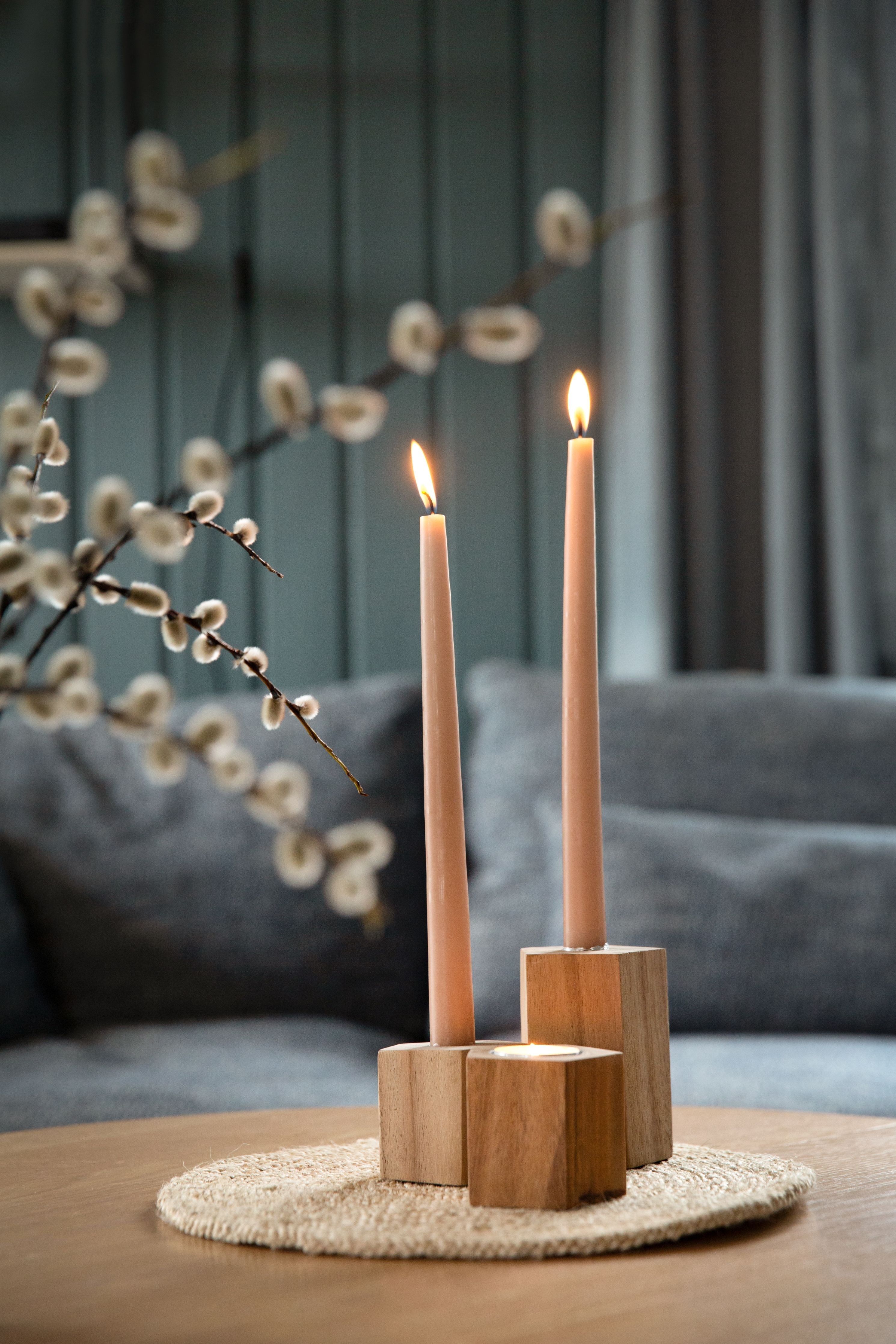 Natural Wood Artisan Reversible Candle Holder, Short - 6cm