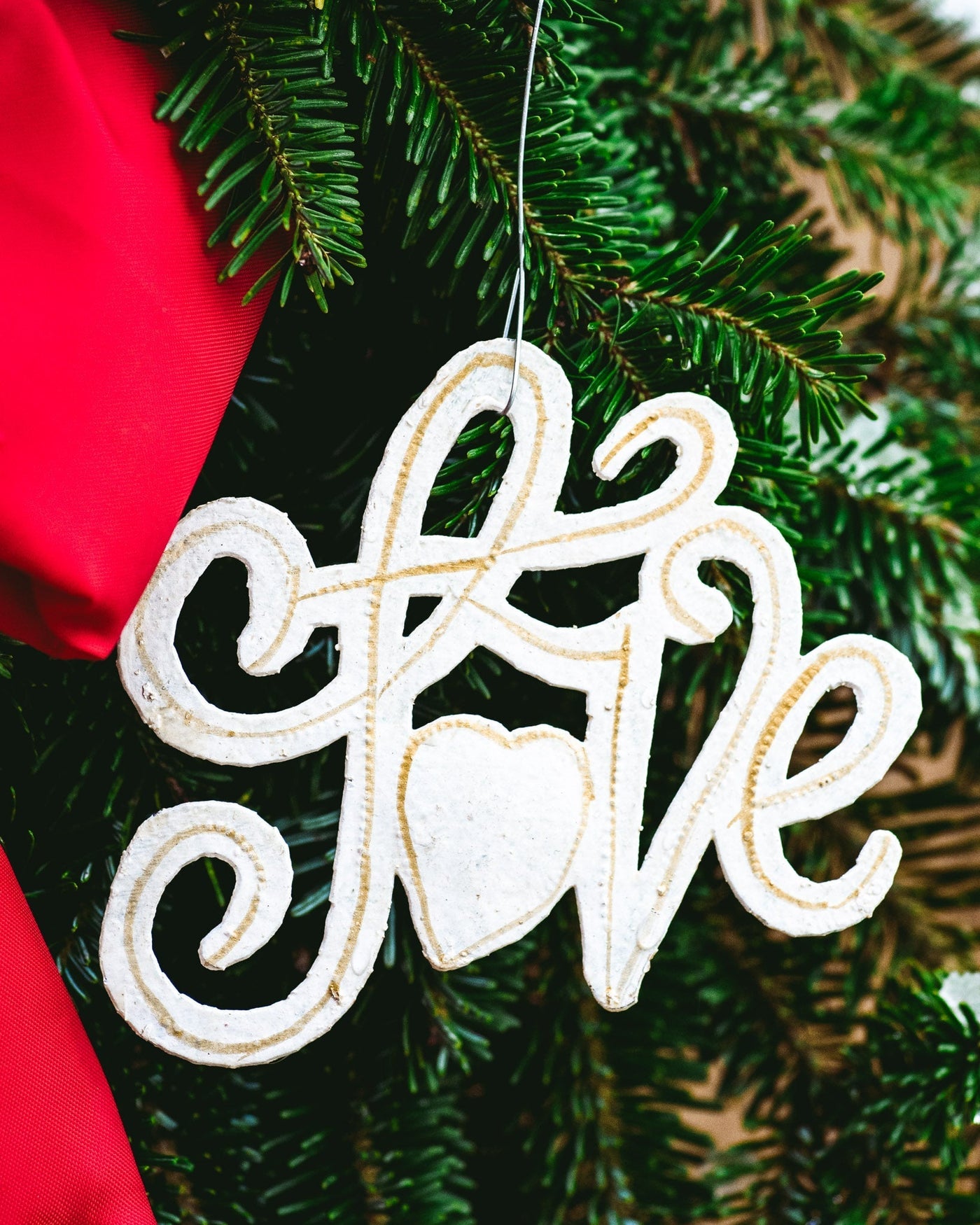 Handcrafted White Steel Love Christmas Ornament