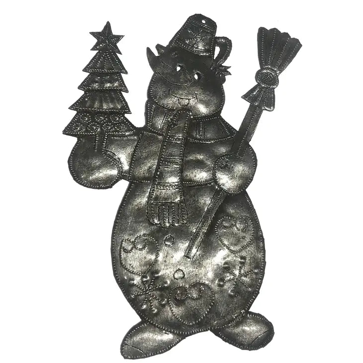 Handcrafted Jolly Snowman Steel Christmas Ornament