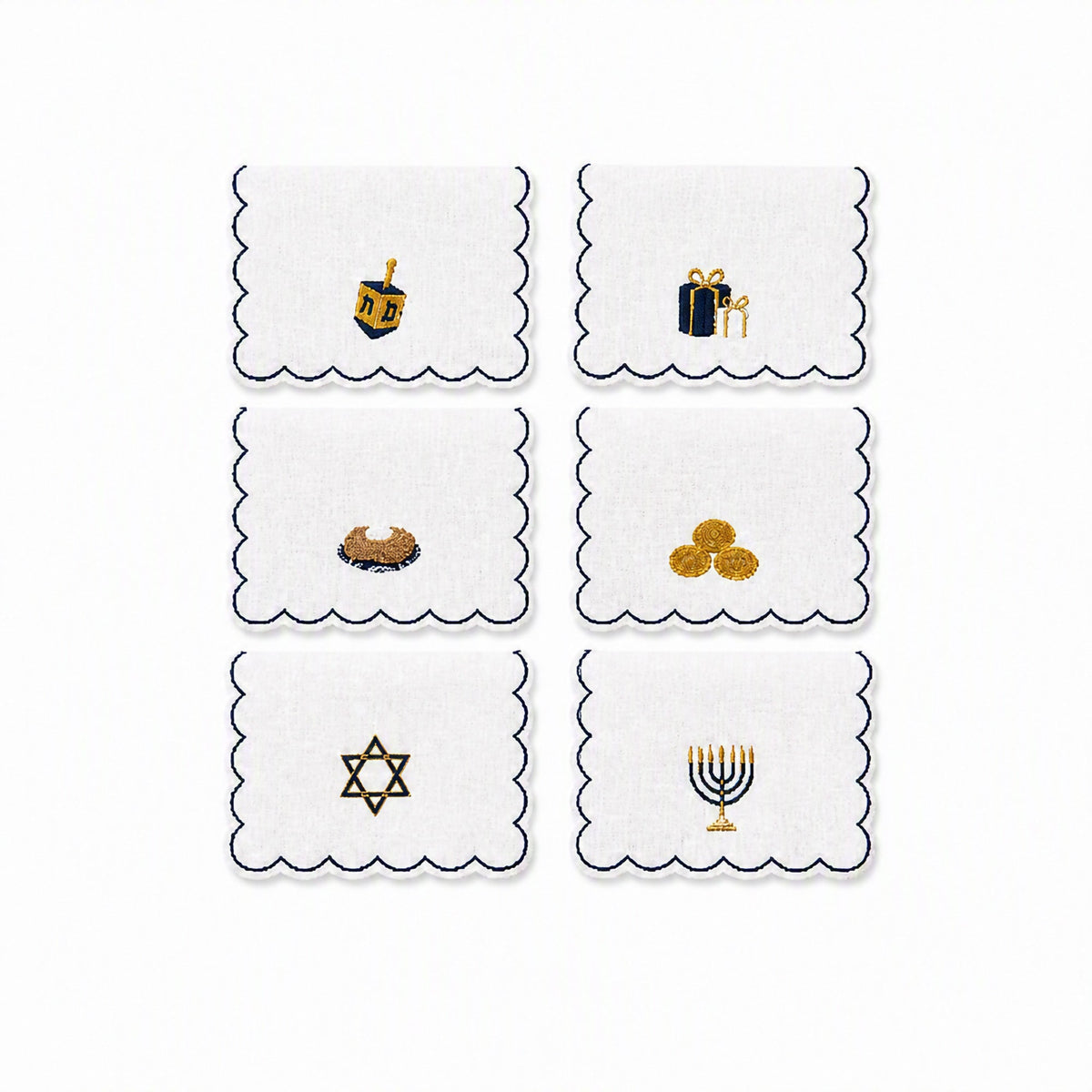 Hanukkah Embroidered Linen Cocktail Napkins, Set of 6