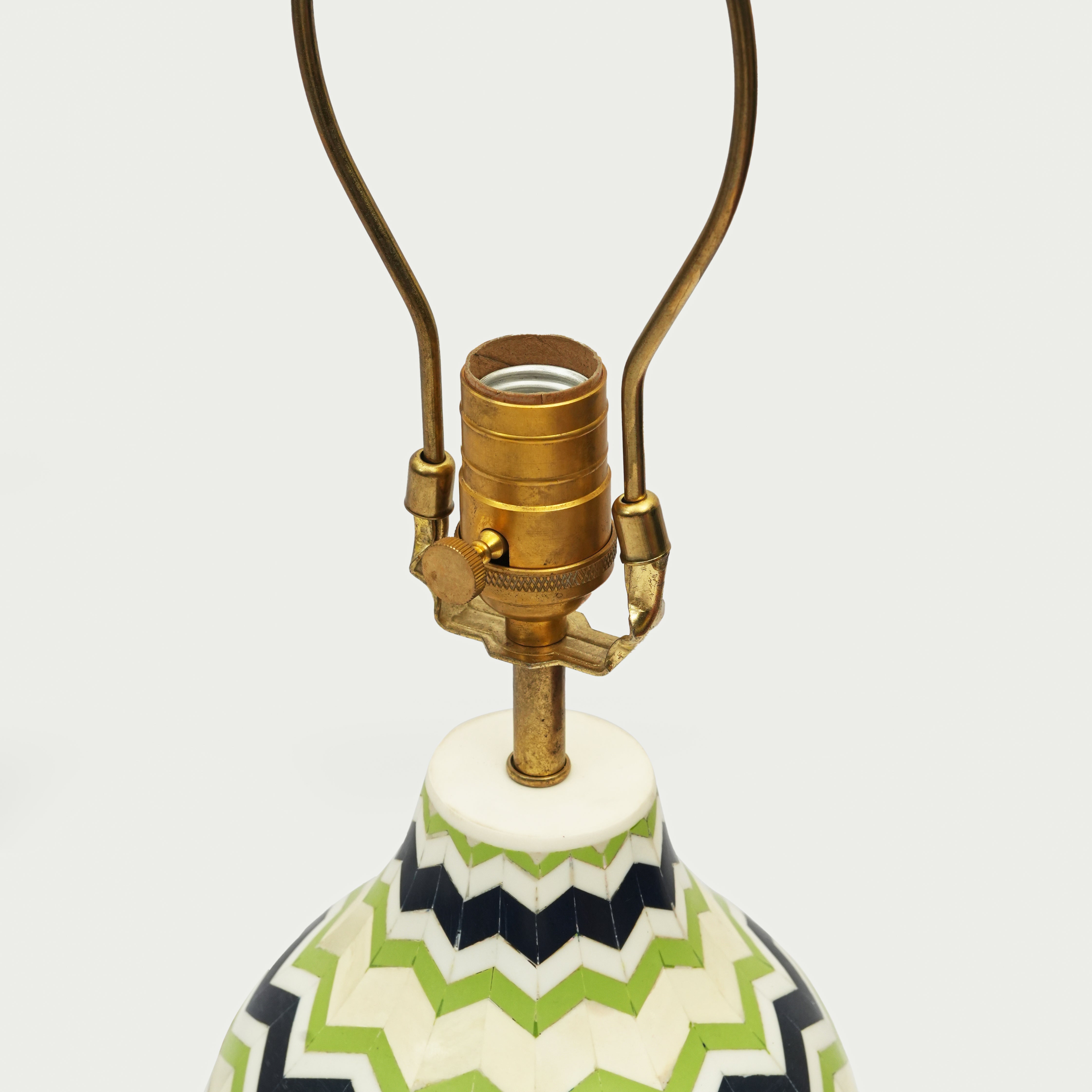 Handcrafted Bone Inlay Lamp Base, Chevron