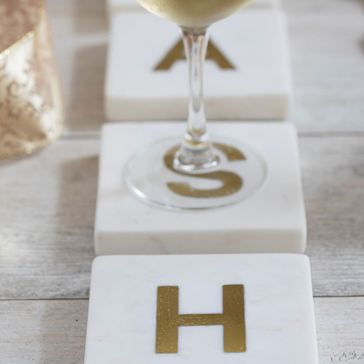 Verona Marble Monogram Coasters Set of 4 - Letter H