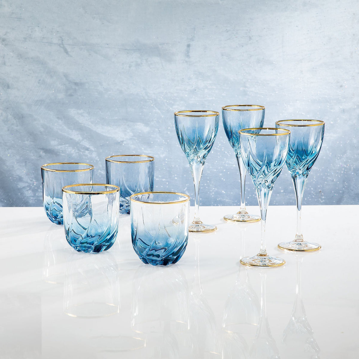 Blue Crystal Drinking Glasses, Set Of 4