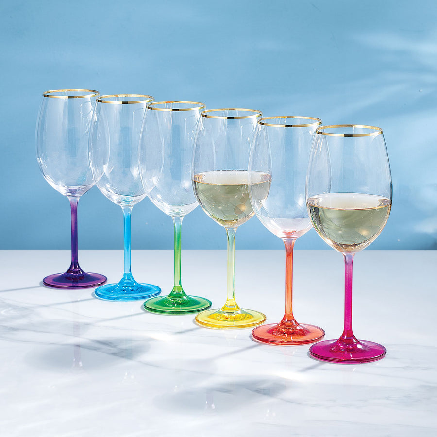 Gold Rimmed Rainbow Wine Glasses Set Of 6