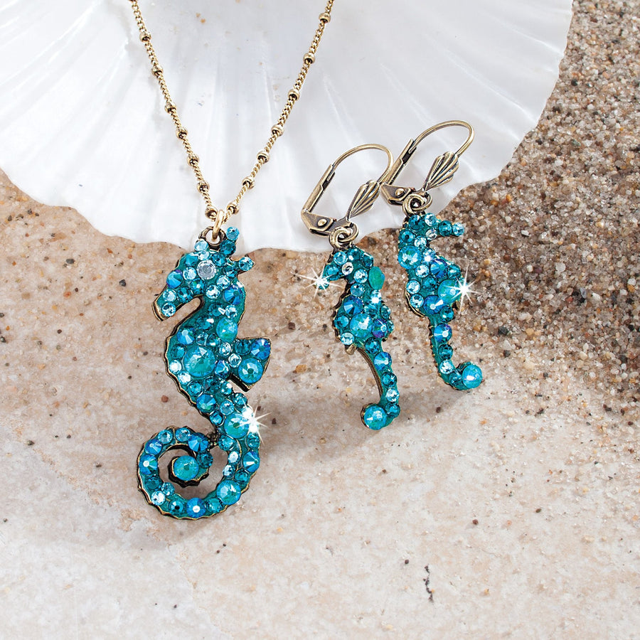 Sparkling Seahorse Necklace & Earrings Set