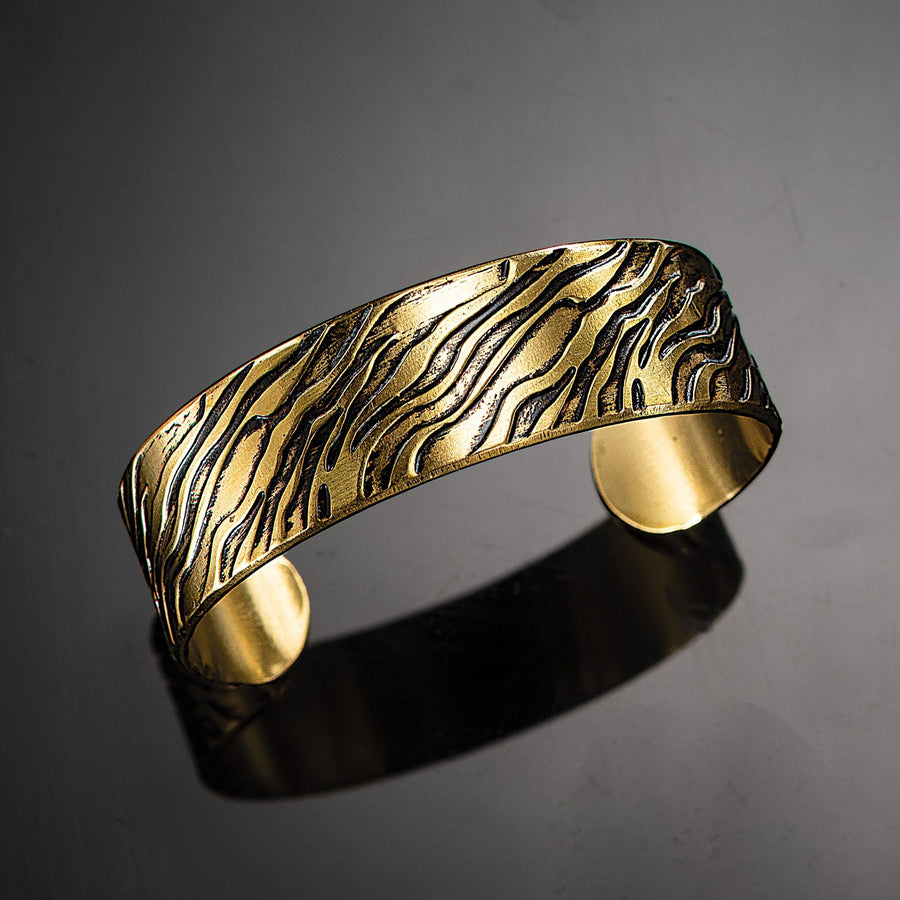 Engraved Brass Zebra Cuff