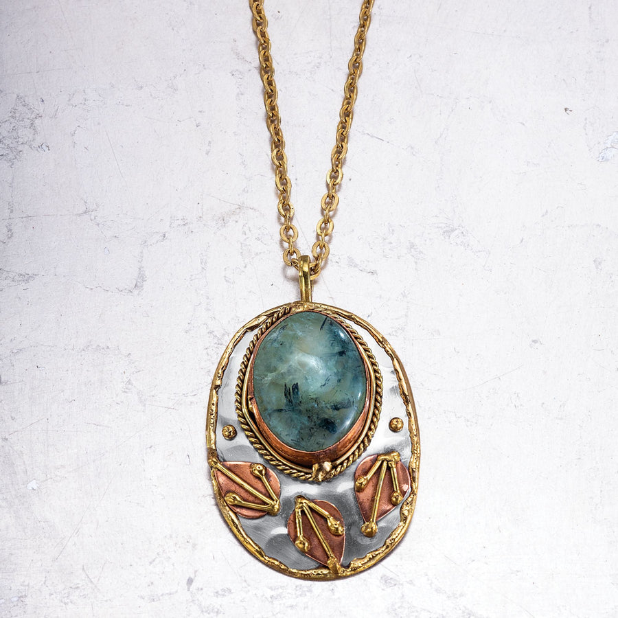 ''Tranquil Nature'' Mixed Metal & Moss Agate Necklace