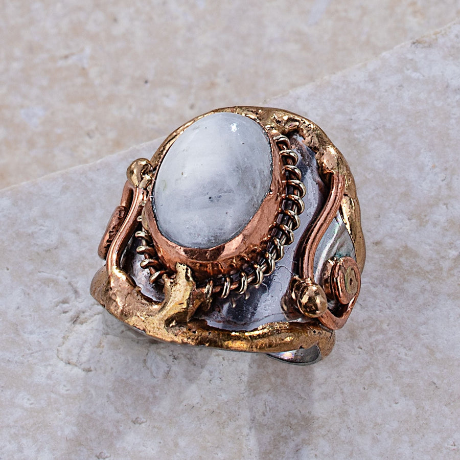 Misty Moonrise Moonstone Adjustable Ring (Preorder)