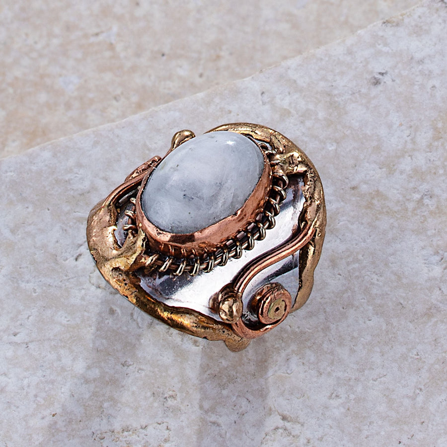 Misty Moonrise Moonstone Adjustable Ring (Preorder)