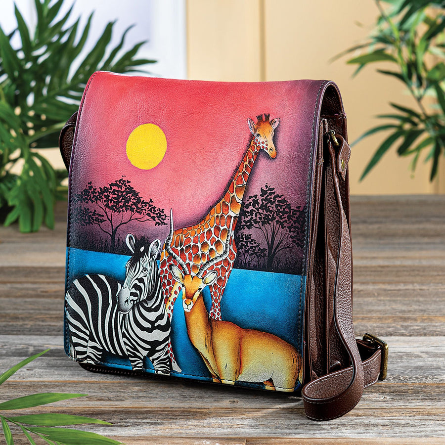 Hand-Painted Safari Twilight Crossbody Bag